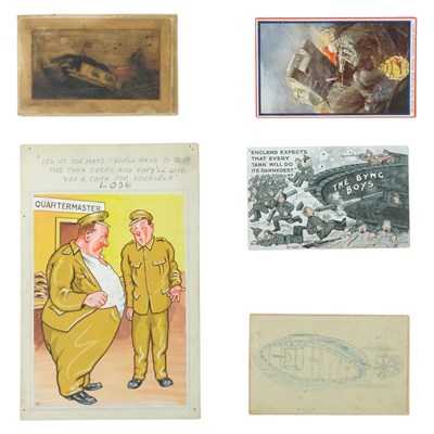 Lot 235 - Three Great War postcards depicting tanks, a...