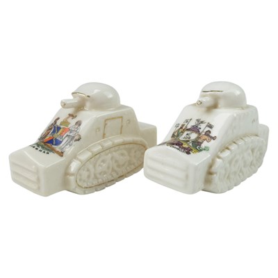 Lot 158 - Two Great War crested china tanks, bearing the...