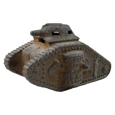 Lot 162 - A Great War US cast iron "Tank Bank" money box,...