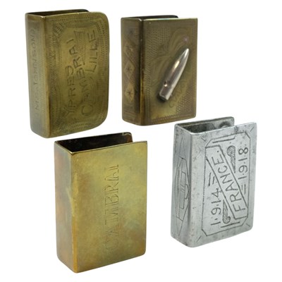 Lot 256 - Four Great War "trench art" brass matchbox...