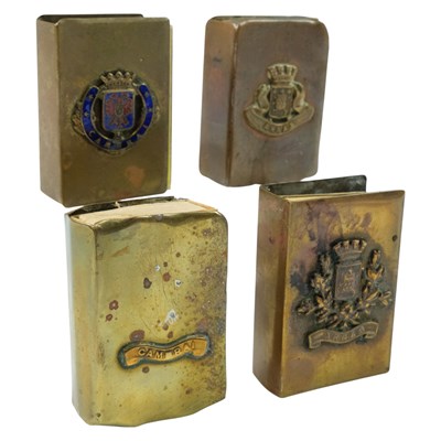 Lot 257 - Four brass matchbox covers, bearing the crests...