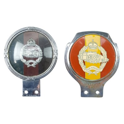 Lot 183 - Two Royal Tank Regiment car bumper badges, pre-...