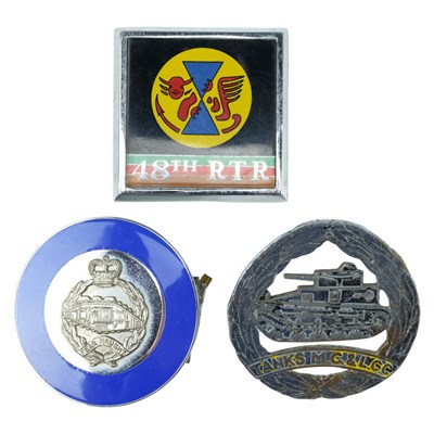 Lot 185 - Three QEII Royal Tank Regiment car bumper badges