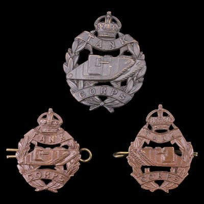 Lot 102 - A Tank Corps officer's Service Dress cap badge,...