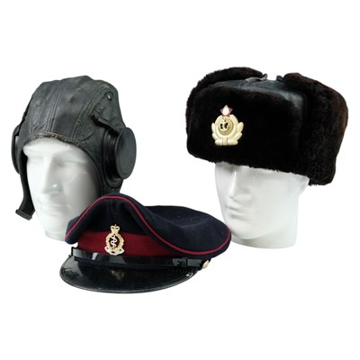 Lot 292 - A Cold War Soviet Navy ushanka, a leather...