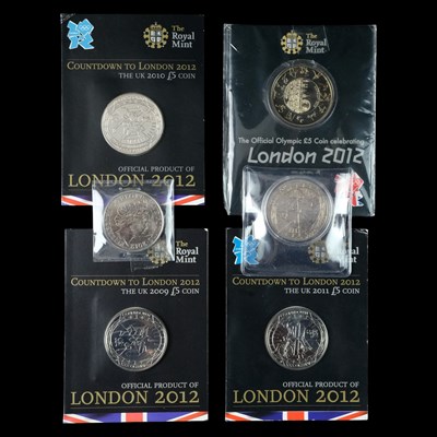 Lot 458 - Six "London 2012 Olympics" GB £5 commemorative...