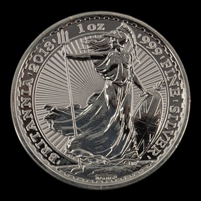 Lot 519 - A UK 2018 Britannia 1oz fine silver bullion coin