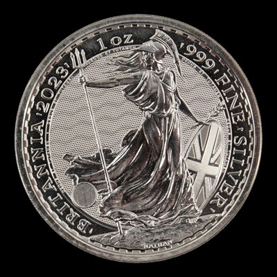 Lot 527 - A UK 2023 Britannia 1oz fine silver bullion coin