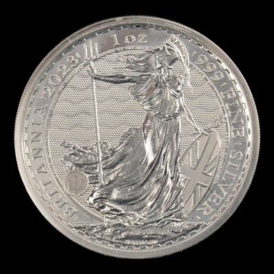 Lot 528 - A UK 2023 Britannia 1oz fine silver bullion coin