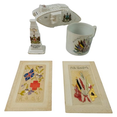 Lot 262 - Great War crested china, including a tank,...