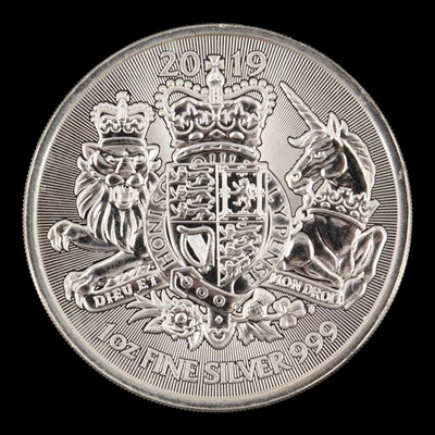 Lot 554 - A Royal Mint 2019 "Royal Arms" 1oz fine silver...