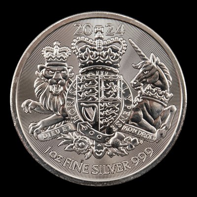 Lot 569 - A Royal Mint 2024 "Royal Arms" 1oz fine silver...