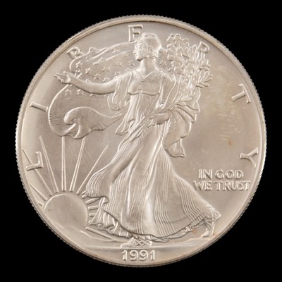 Lot 578 - A USA 1991  "Eagle" 1oz fine silver bullion...