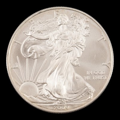 Lot 584 - A USA 2009 "Eagle" 1oz fine silver bullion one...