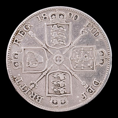 Lot 592 - A Queen Victorian 1890 silver double florin coin