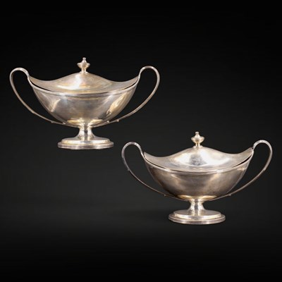 Lot 1165 - A pair of George III silver sauce tureens,...