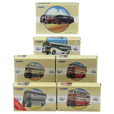 Lot 725 - A group of Corgi diecast toy buses, including...