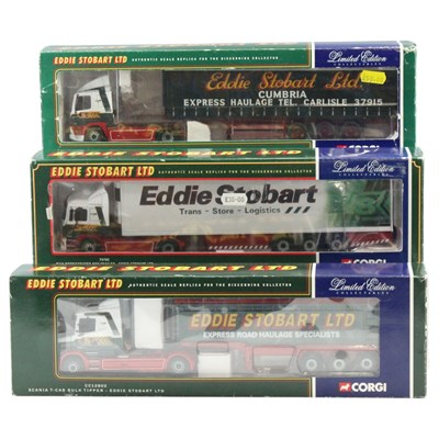 Lot 728 - Three Corgi Eddie Stobart diecast trailer...