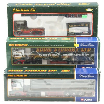 Lot 729 - Three Corgi Eddie Stobart diecast trailer...