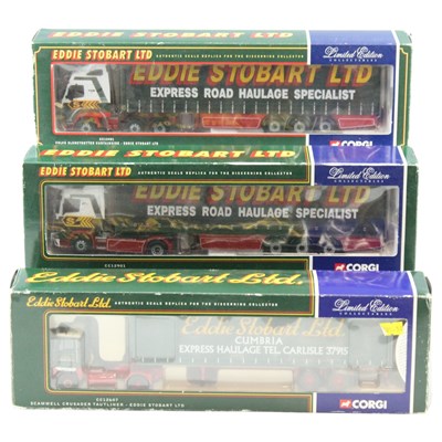 Lot 730 - Three Corgi Eddie Stobart diecast trailer...