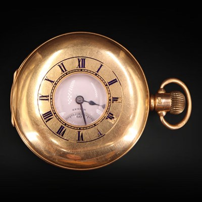 Lot 1356 - A 1920s Zenith 18 ct gold half-hunter pocket...