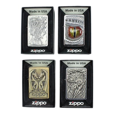 Lot 551 - Four boxed Zippo lighters, comprising "Grim...