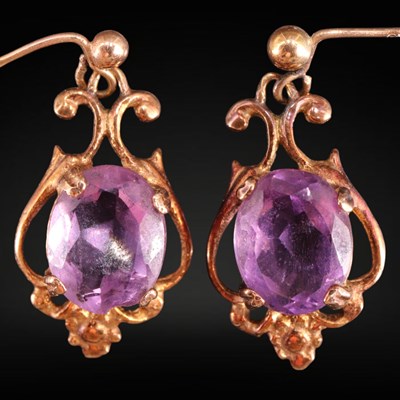 Lot 1286 - A pair of 1990s amethyst and 9 ct gold...