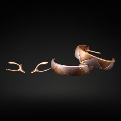 Lot 1288 - A pair of 1970s 9 ct gold wishbone earrings,...