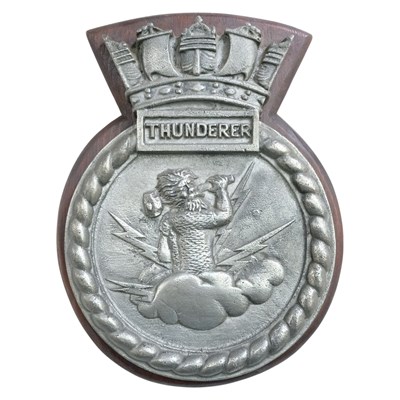 Lot 195 - A HMS Thunderer cast-metal ships plaque,...