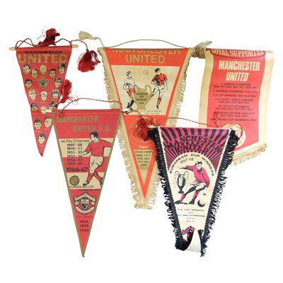 Lot 599 - Five Manchester United Football Club pennants,...