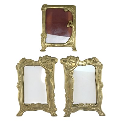 Lot 846 - Three Art Nouveau style brass photograph...
