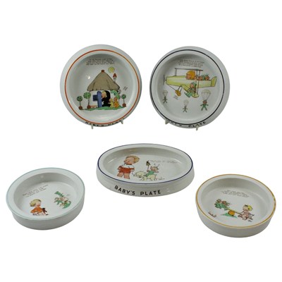 Lot 963 - Five Shelley Mabel Lucie Attwell nursery bowls,...