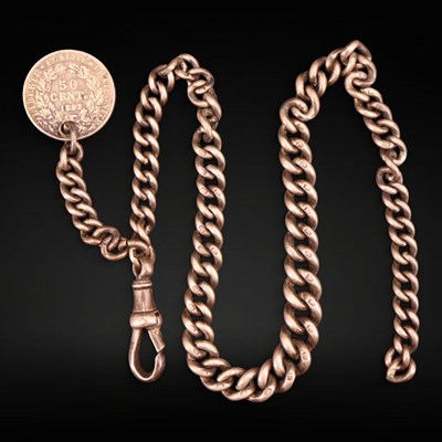 Lot 1335 - A George V silver graded curb-link watch chain,...