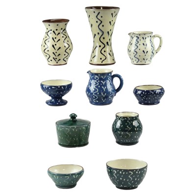 Lot 905 - Wetheriggs / Schofield Pottery slipware vases,...