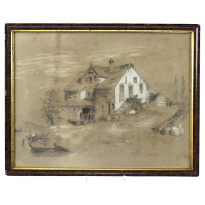 Lot 1406 - A Victorian sketch of a rural waterfront multi-...