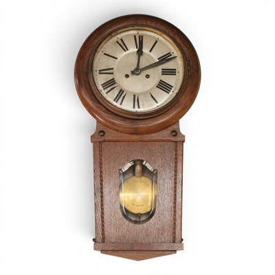 Lot 1364 - A George V oak-cased drop dial wall clock,...