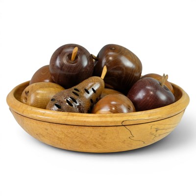 Lot 865 - A bowl of turned wooden fruit including a...