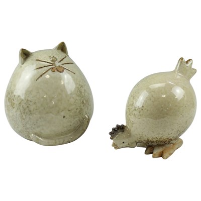 Lot 946 - Contemporary ceramic comical cat and chicken...