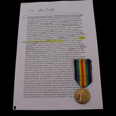 Lot 44 - A Victory medal to casualty G-13388 Pte W H...