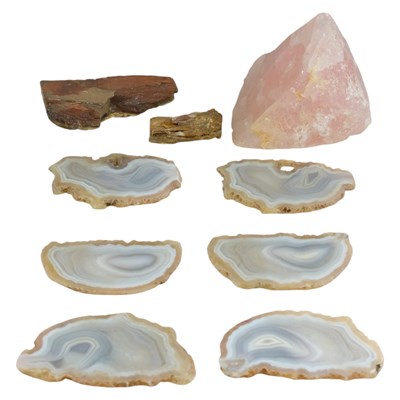 Lot 502 - Six polished agate sections, together with a...