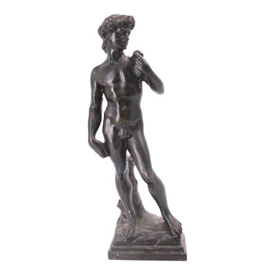 Lot 1385 - A bronzed brass sculpture of David after...