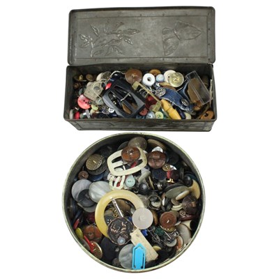 Lot 792 - Two vintage tinplate boxes of buttons