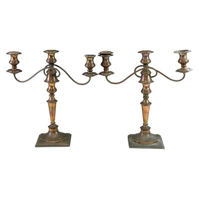Lot 859 - Victorian copper candelabra, having removable...