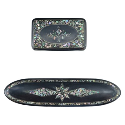 Lot 871 - A Victorian abalone-inlaid lacquer pocket...