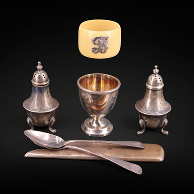 Lot 1146 - A group of sundry silver items, including a...