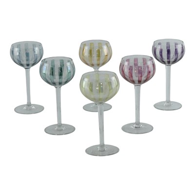 Lot 1085 - Six vintage stemmed wine glasses, each having...