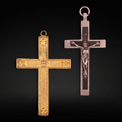 Lot 1313 - A Victorian pendant gilt Christian cross, its...