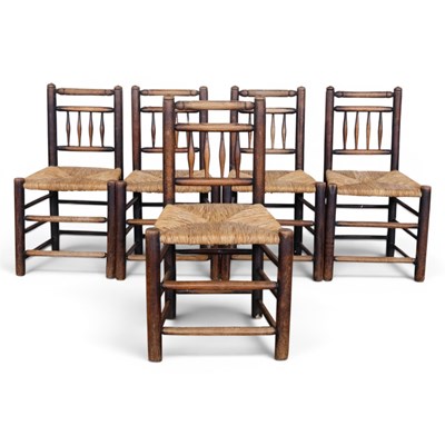 Lot 1446 - A set of five Georgian rush-seated...