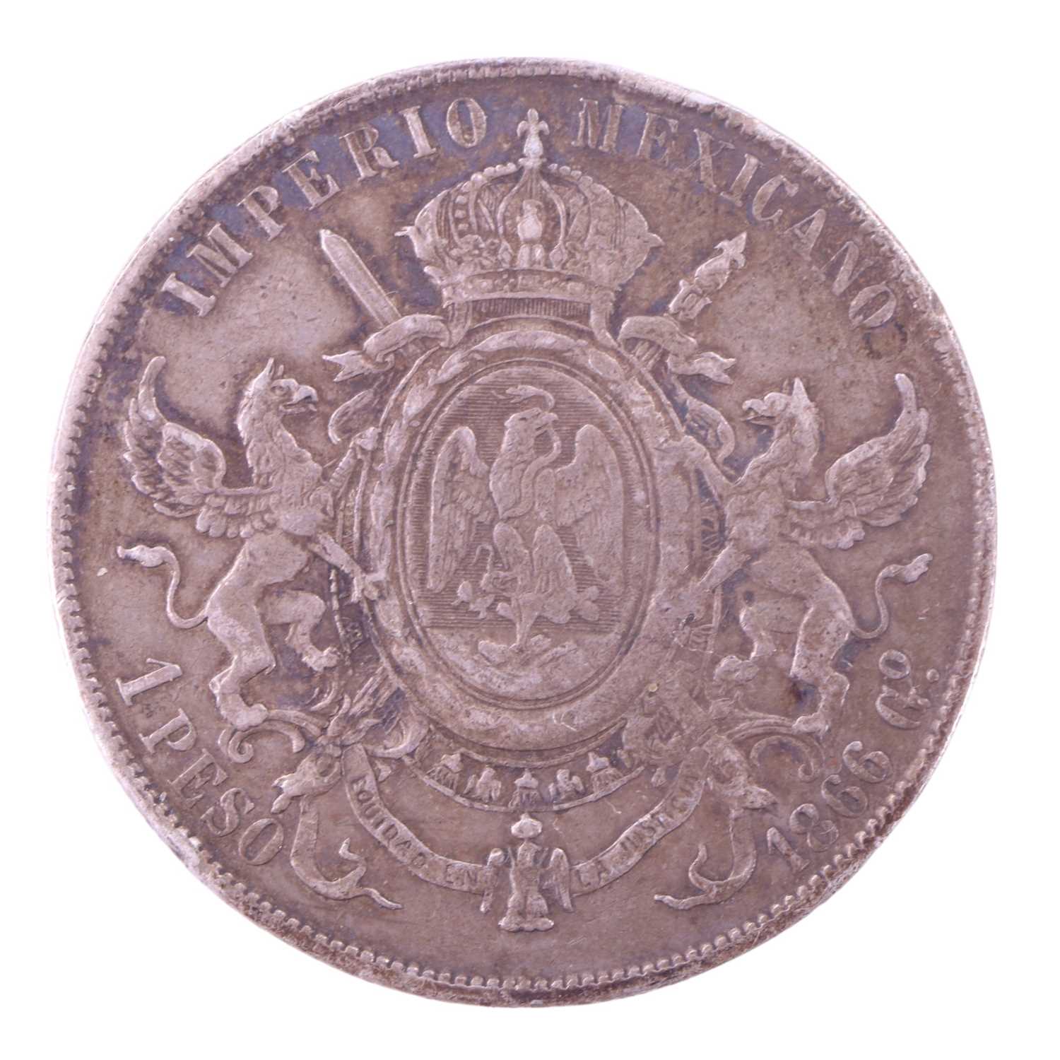 Lot 414 - An 1866 Mexico Empire of Maximilian 1 peso...