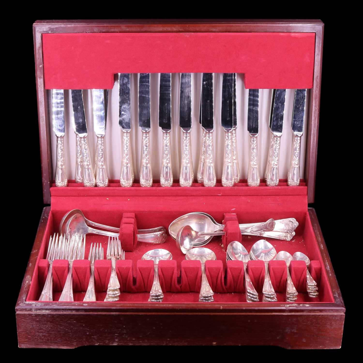 Lot 964 - A Carr's canteen of silver La Regence pattern...